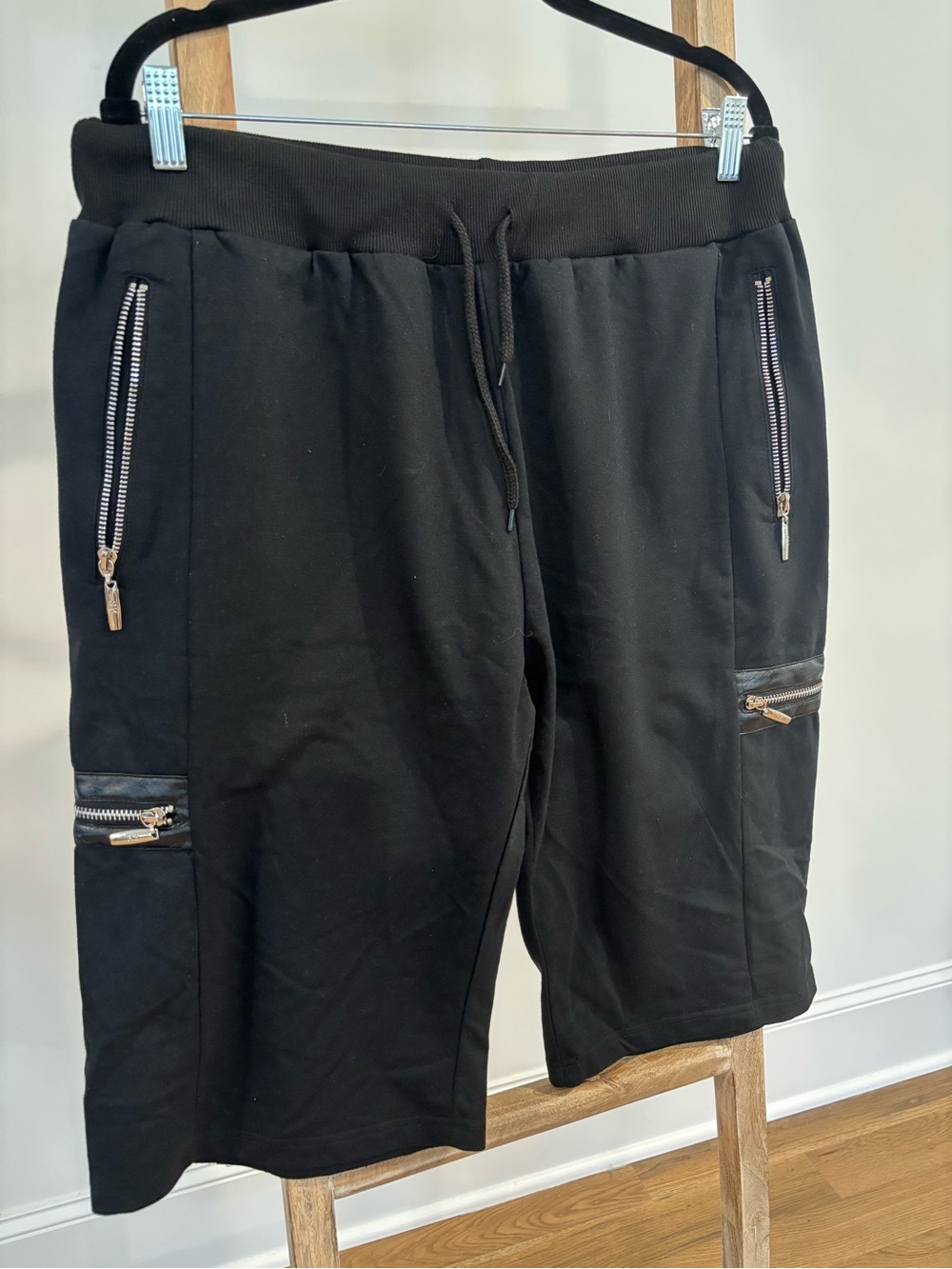 American Stitch | Men’s Black Athletic Drawstring Zip Shorts w/ Zipper Details